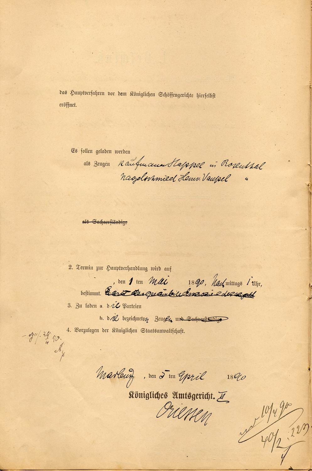 Anklageschrift des Amtsgerichts Marburg gegen Otto Böckel wegen Beleidigung, 5. April 1890.