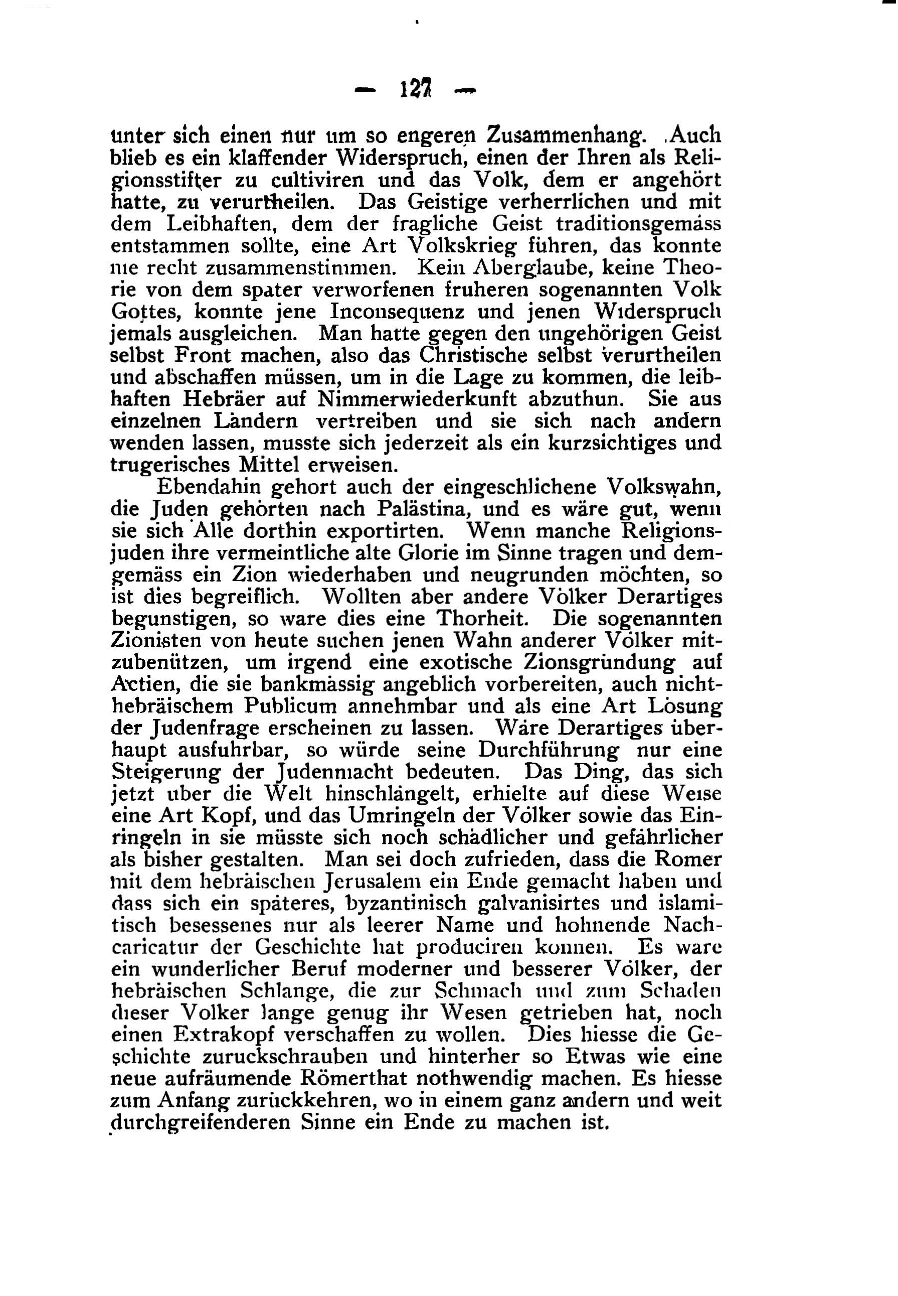 Auszuge aus Eugen Dühring: "Die Judenfrage als Frage des Racencharacters", 5. Auflage 1901