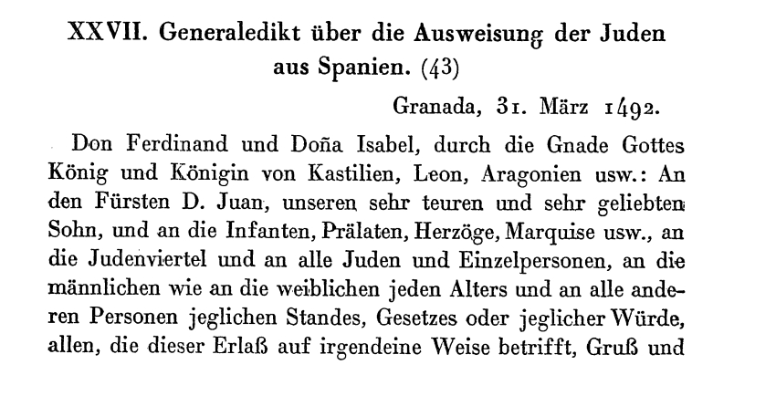 Generaledikt über die Ausweisung der Juden aus Spanien von 1492