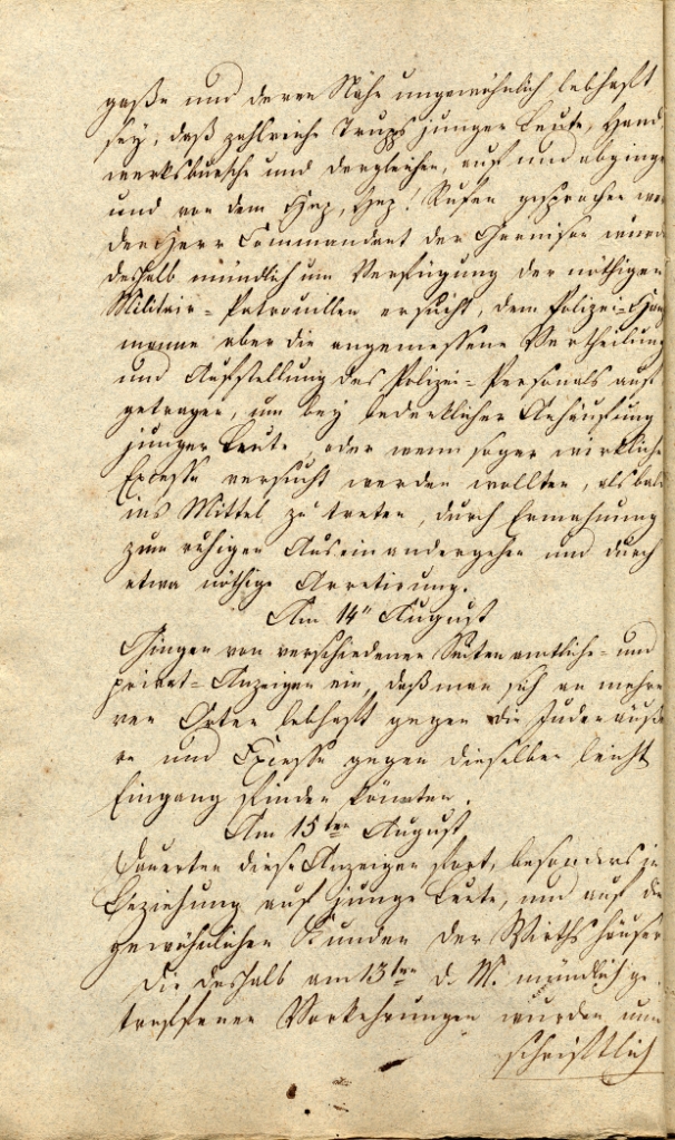 Situationsbericht der Polizeidirektion Fulda für die Zeit des 13.-24. August 1819, ausgefertigt vom Polizeidirektor Scheffer in Fulda, 1819