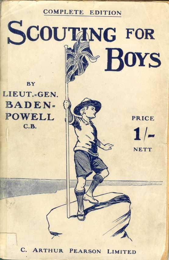 Titelbild des Buches Scouting for Boys von Robert Baden Powell, dem Gründer der Pfadfinderbewegung, 1909