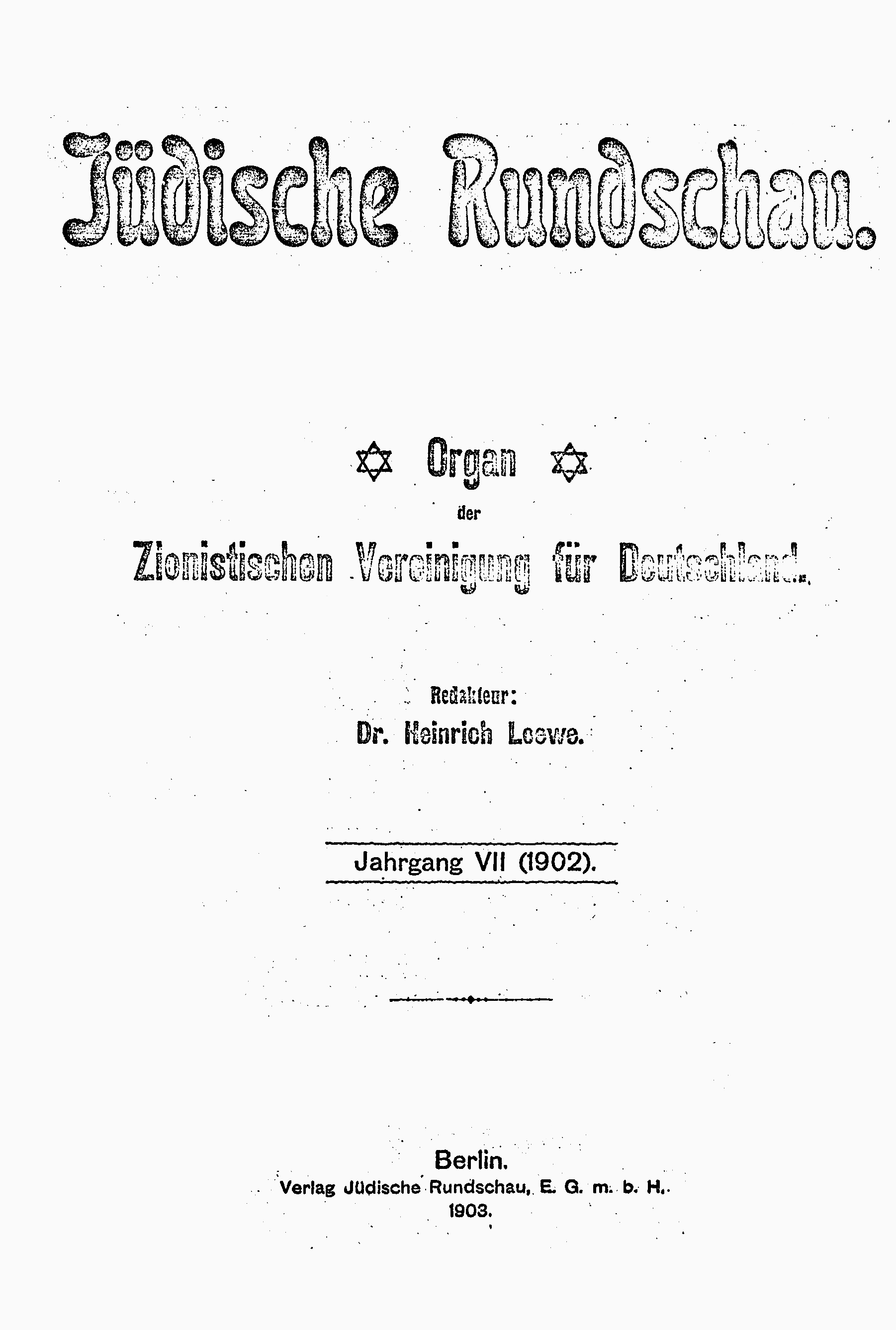 Sachtext zu "Jüdische Rundschau - Allgemeine Jüdische Zeitung Organ der Zionistischen Vereinigung für Deutschland", 1902-1938