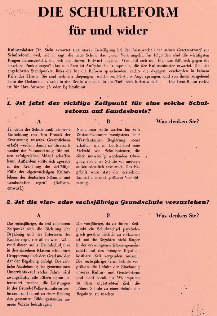 Broschüre: "Die Schulreform - für und wider" (Auszug)