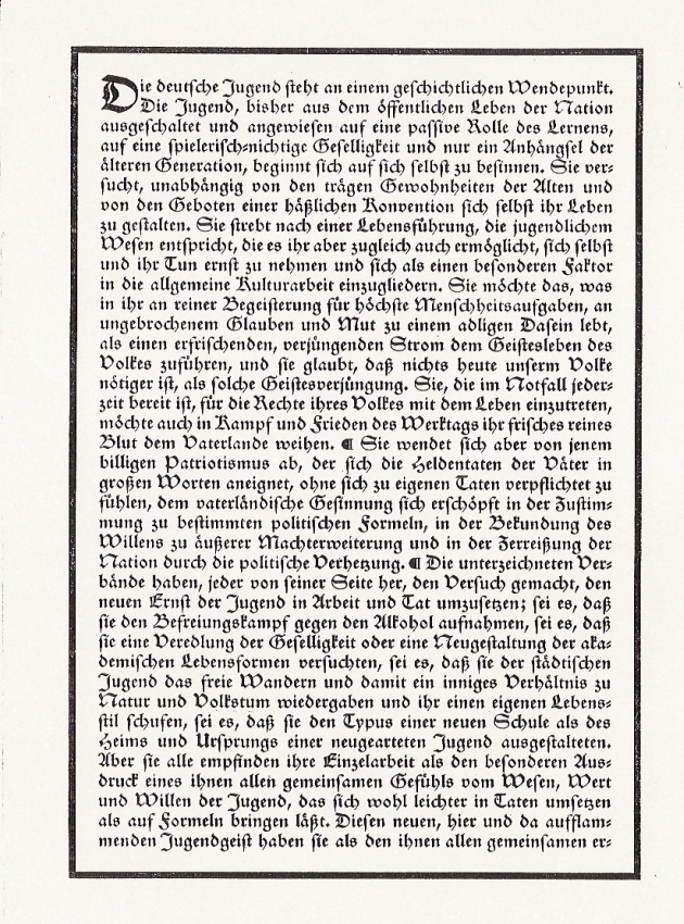 Aufruf mit Einladung und Programm zum Freideutschen Jugendtag 1913, Jahrhundertfeier auf dem Hohen Meißner am 11.-12.Oktober 1913