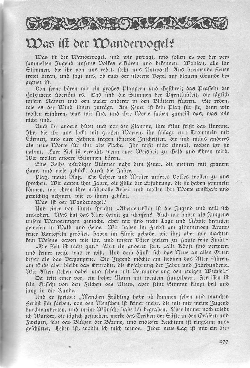 Artikel "Was ist der Wandervogel?" aus der Zeitschrift "Wandervogel" Nr. 10/1913