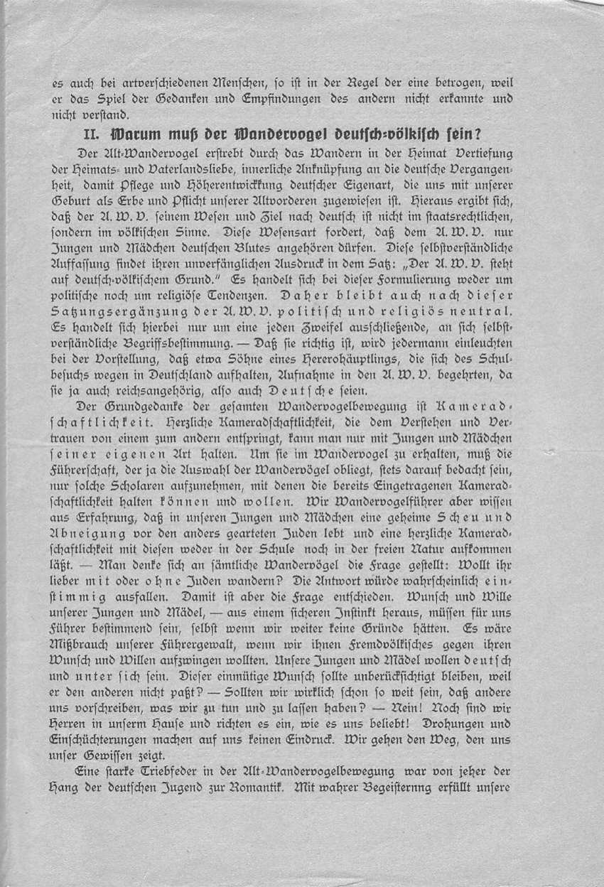 "Der Alt-Wandervogel deutsch völkisch."

Flugblatt des Alt-Wandervogel Ortgruppe Berlin-Oranienburger Vorstadt 1914