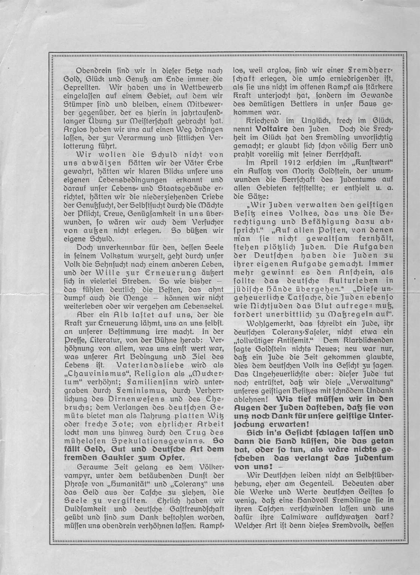 "Hie Teut! - Hie Juda!"
Flugblatt des Reichshammerbundes 1913