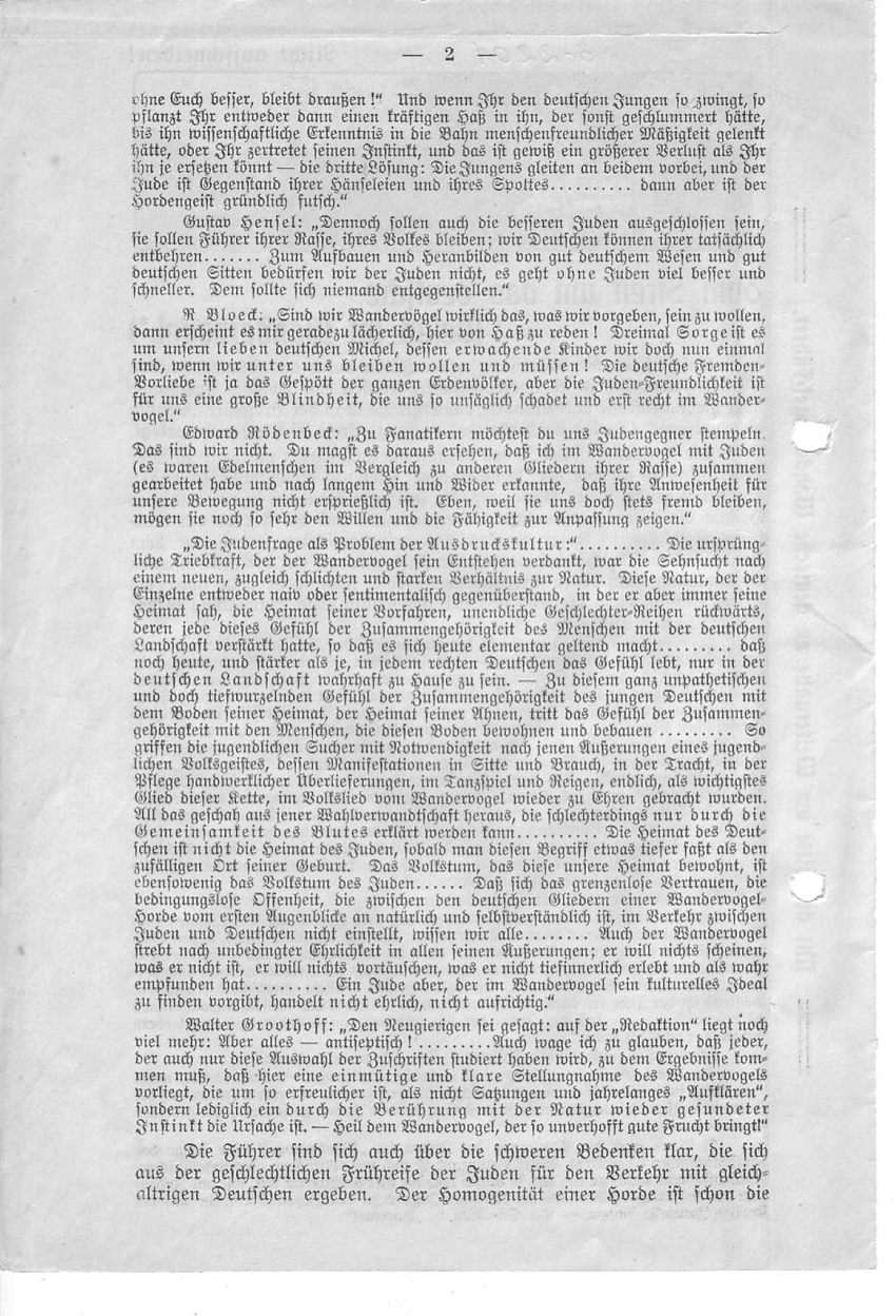 "Zum Streit um das deutsche Wesen im Wandervogel."
Flugschrift von Paul Erlach 1914