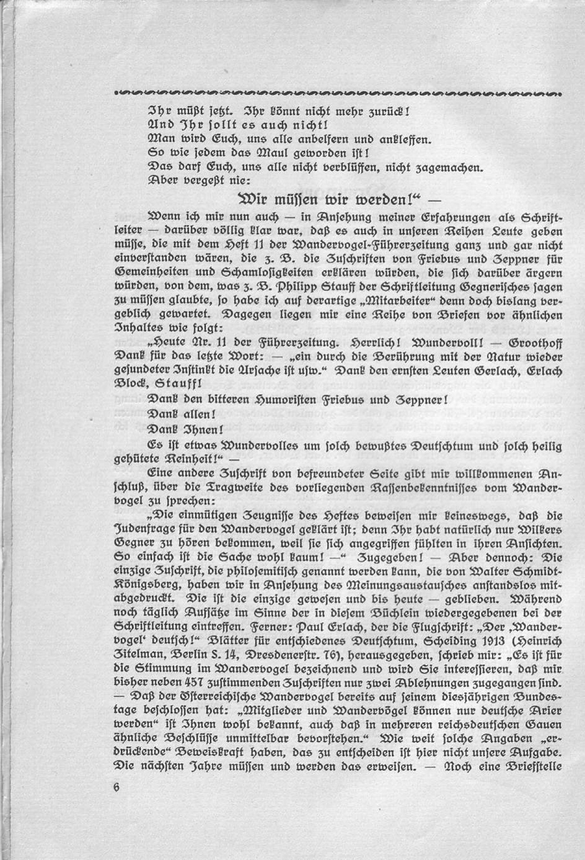 Vorwort zu: "Deutsch oder national! Beiträge des Wandervogels zur Rassenfrage."
Herausgegeben von Friedrich Wilhelm Fulda 1914