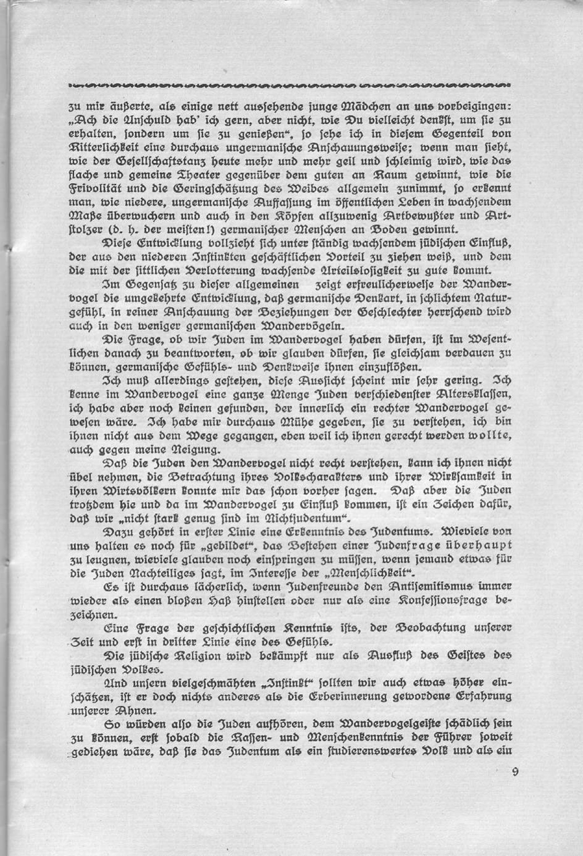 Artikel "Judentum und Wandervogel" von Dankwart Gerlach.
In: "Deutsch oder national! Beiträge des Wandervogels zur Rassenfrage."
Herausgegeben von Friedrich Wilhelm Fulda, 1914