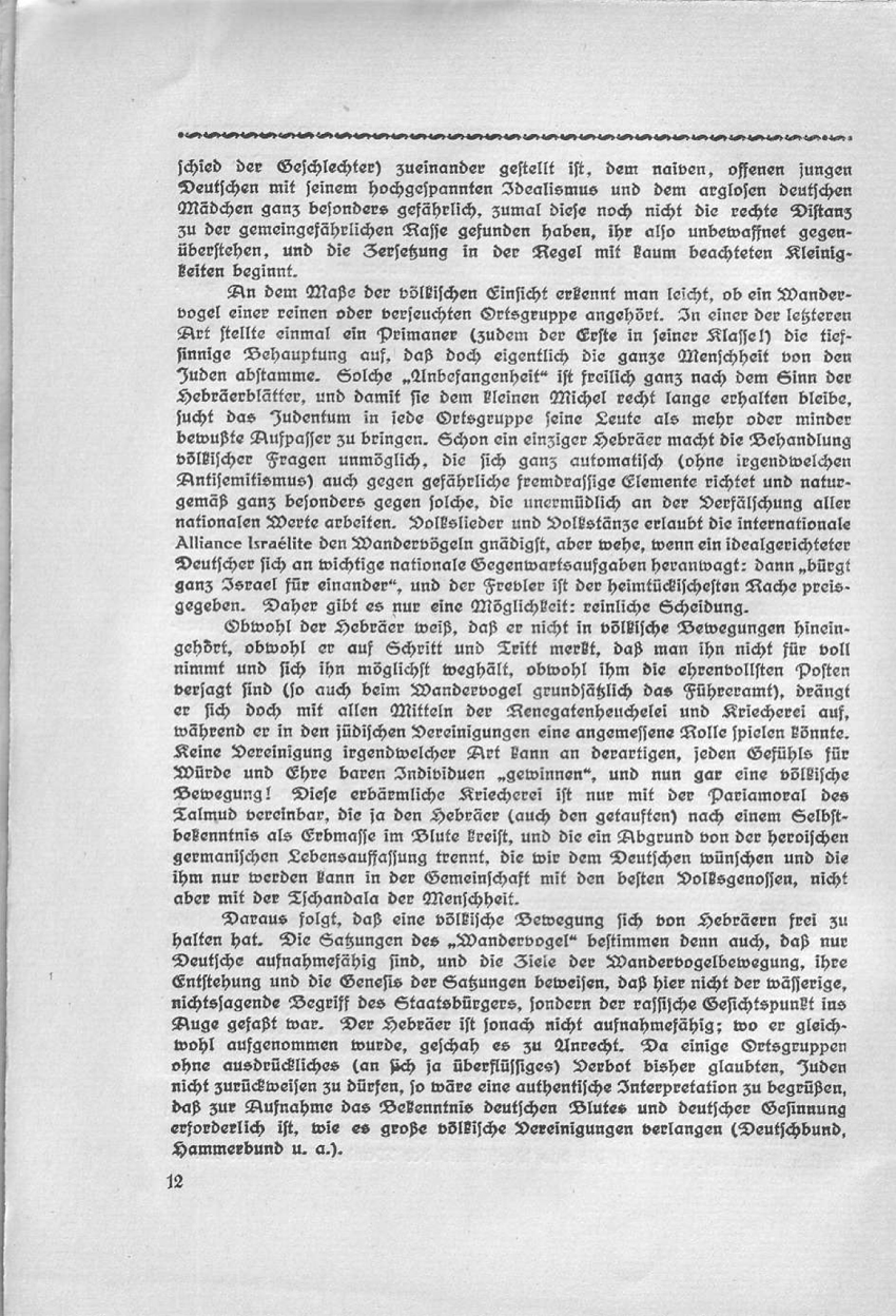 Artikel "Die Juden in deutschen Bewegungen" in: "Deutsch oder national! Beiträge des Wandervogels zur Rassenfrage."
Herausgegeben von Friedrich Wilhelm Fulda, 1914