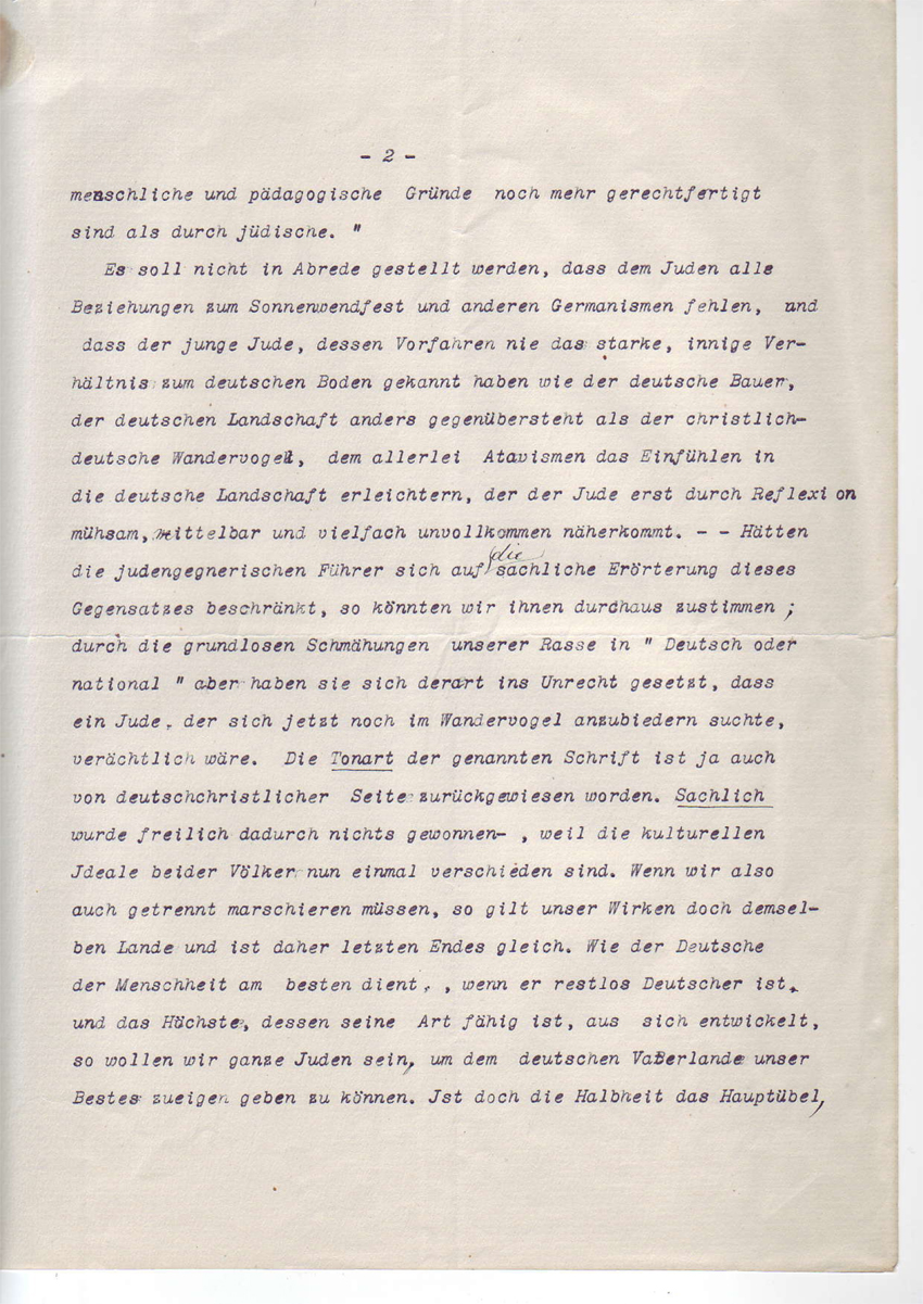 "Und wir?" Stellungnahme des jüdischen Wandervogel-Mitgliedes Moritz Danziger, 1914