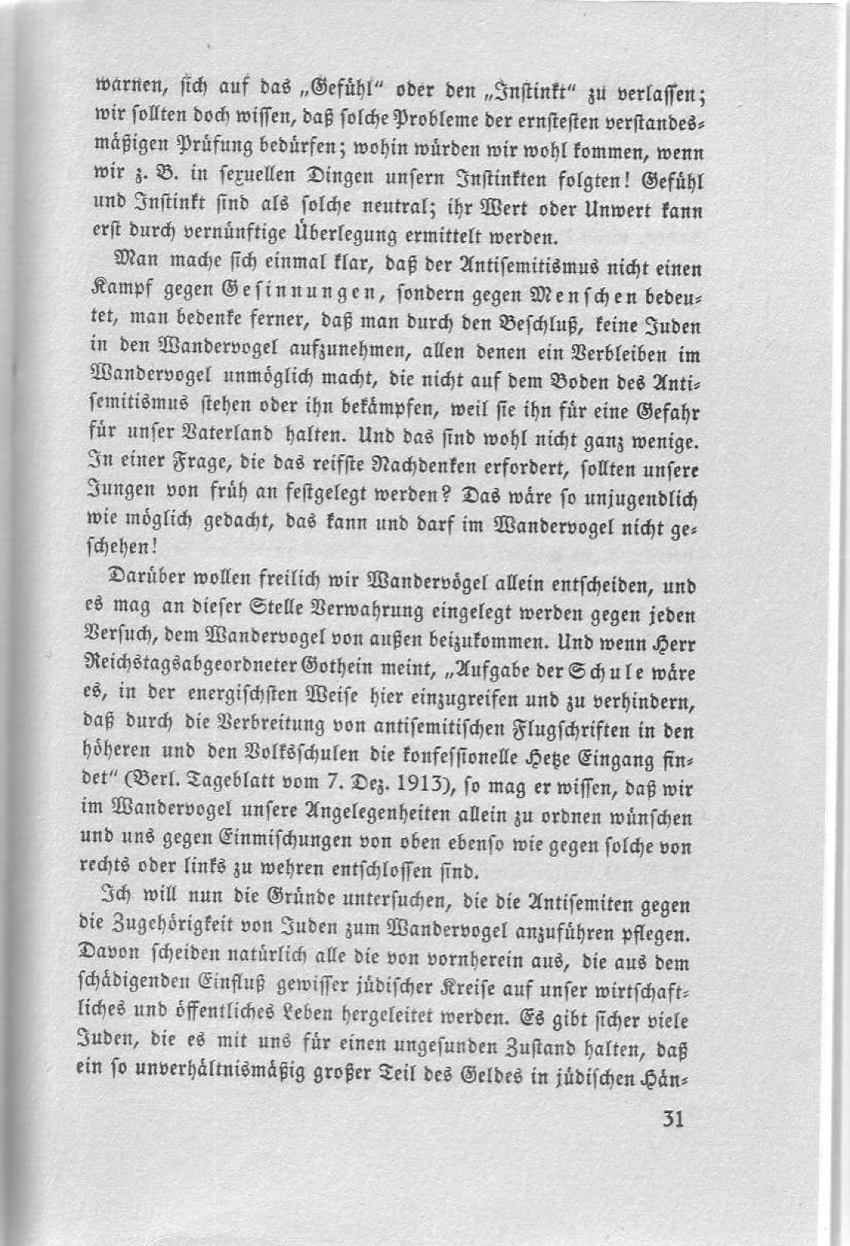 Artikel "Zur Judenfrage" aus: "Die Pachantei. Meinungsaustausch der Wandervögel", Heft 2/1914