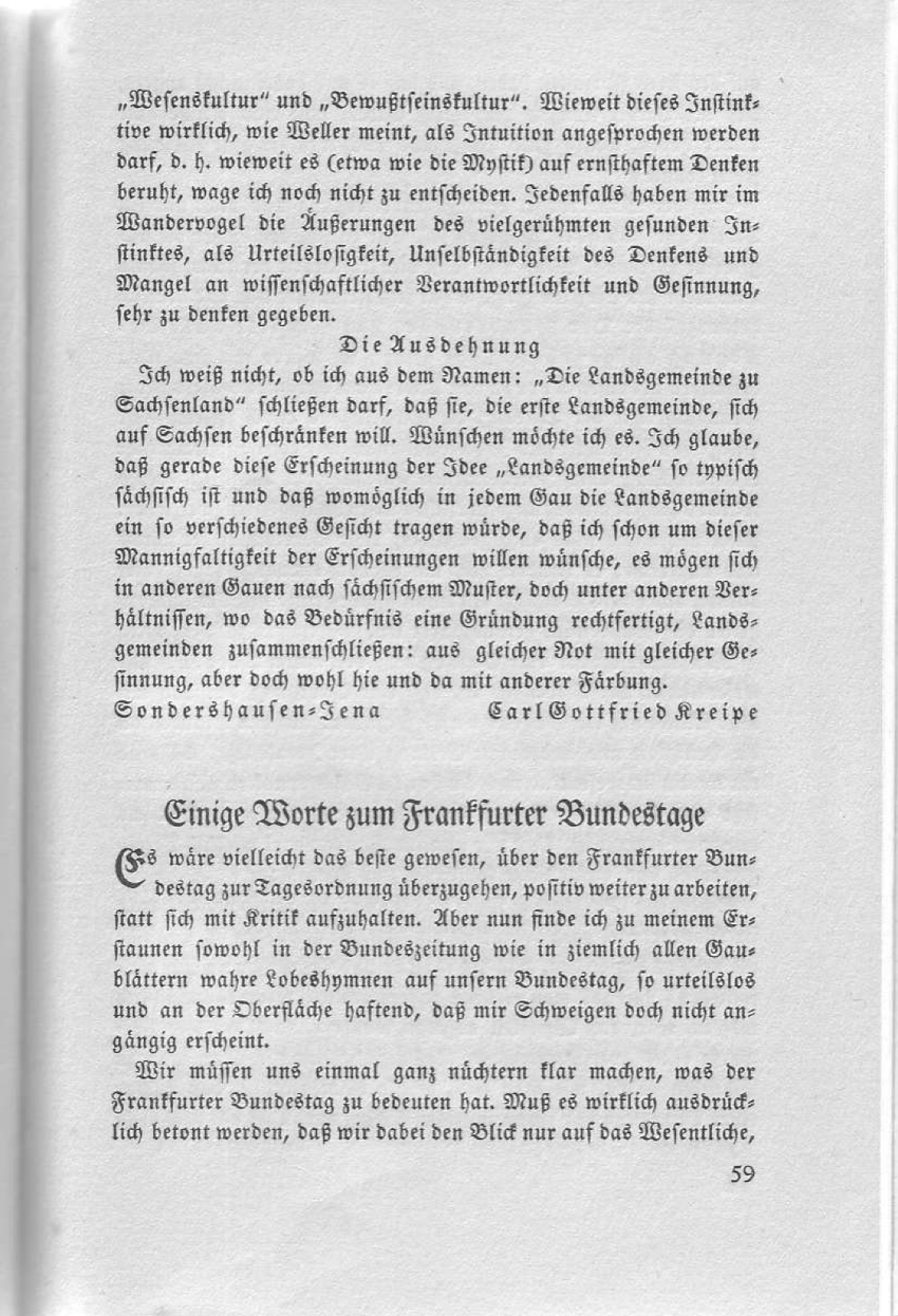 Artikel "Einige Worte zum Frankfurter Bundestage" aus: "Die Pachantei. Meinungsaustausch der Wandervögel", Heft 3/1914