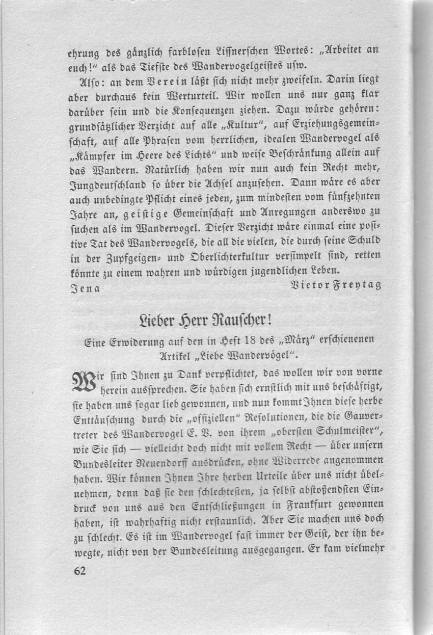 Artikel "Einige Worte zum Frankfurter Bundestage" aus: "Die Pachantei. Meinungsaustausch der Wandervögel", Heft 3/1914