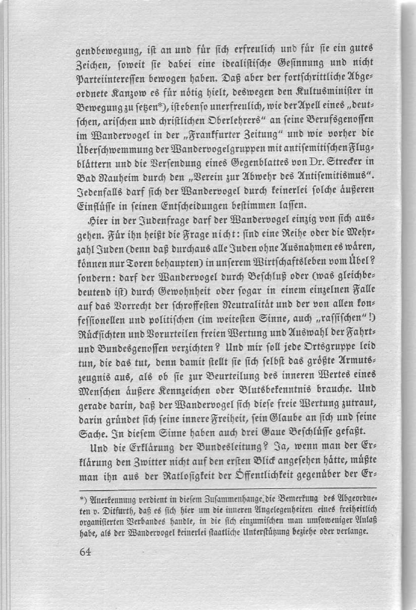 Artikel "Zur Erklärung der Bundesleitung des W.V.e.V. in der Judenfrage" aus: "Die Pachantei. Meinungsaustausch der Wandervögel", Heft 3/1914