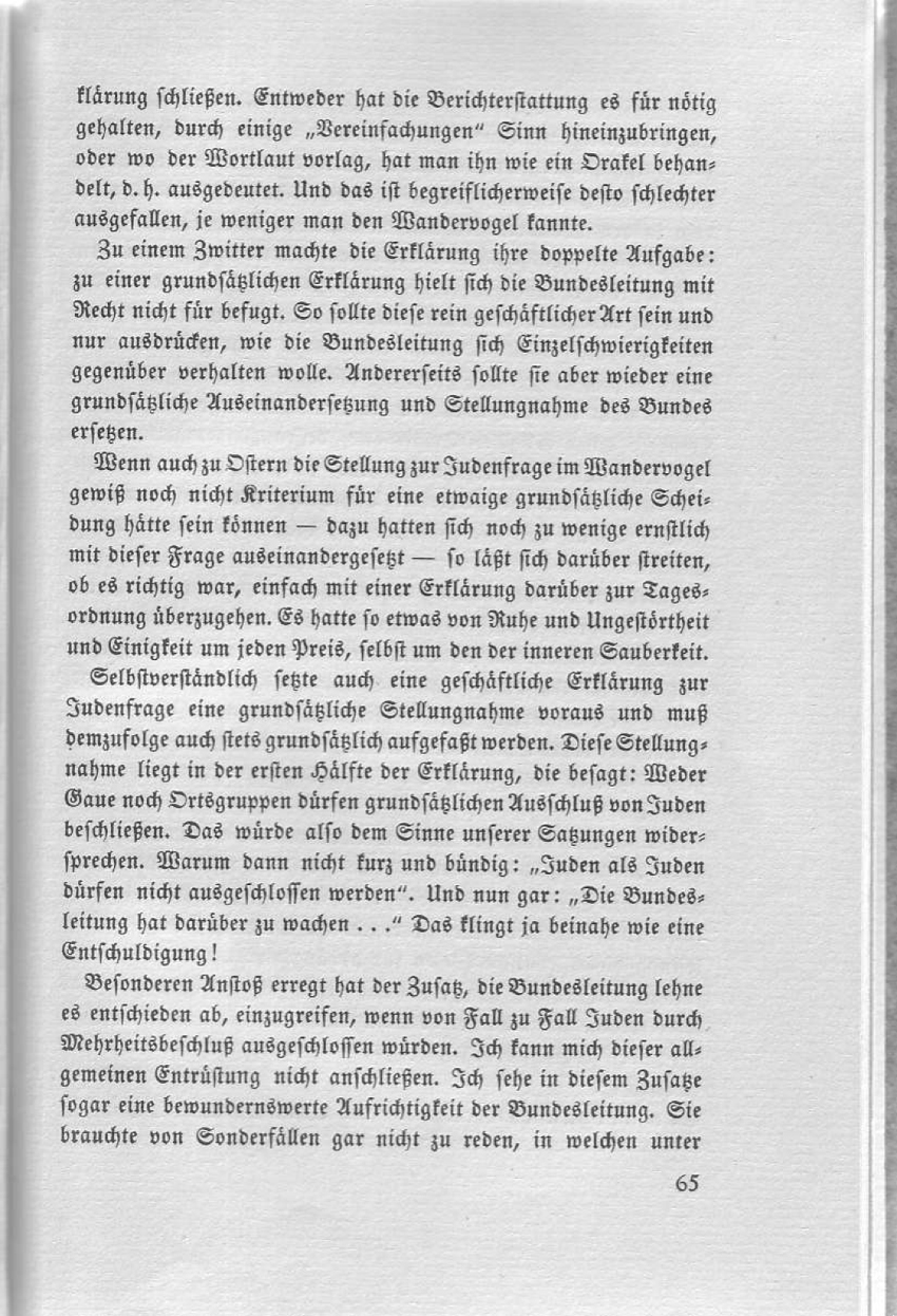 Artikel "Zur Erklärung der Bundesleitung des W.V.e.V. in der Judenfrage" aus: "Die Pachantei. Meinungsaustausch der Wandervögel", Heft 3/1914