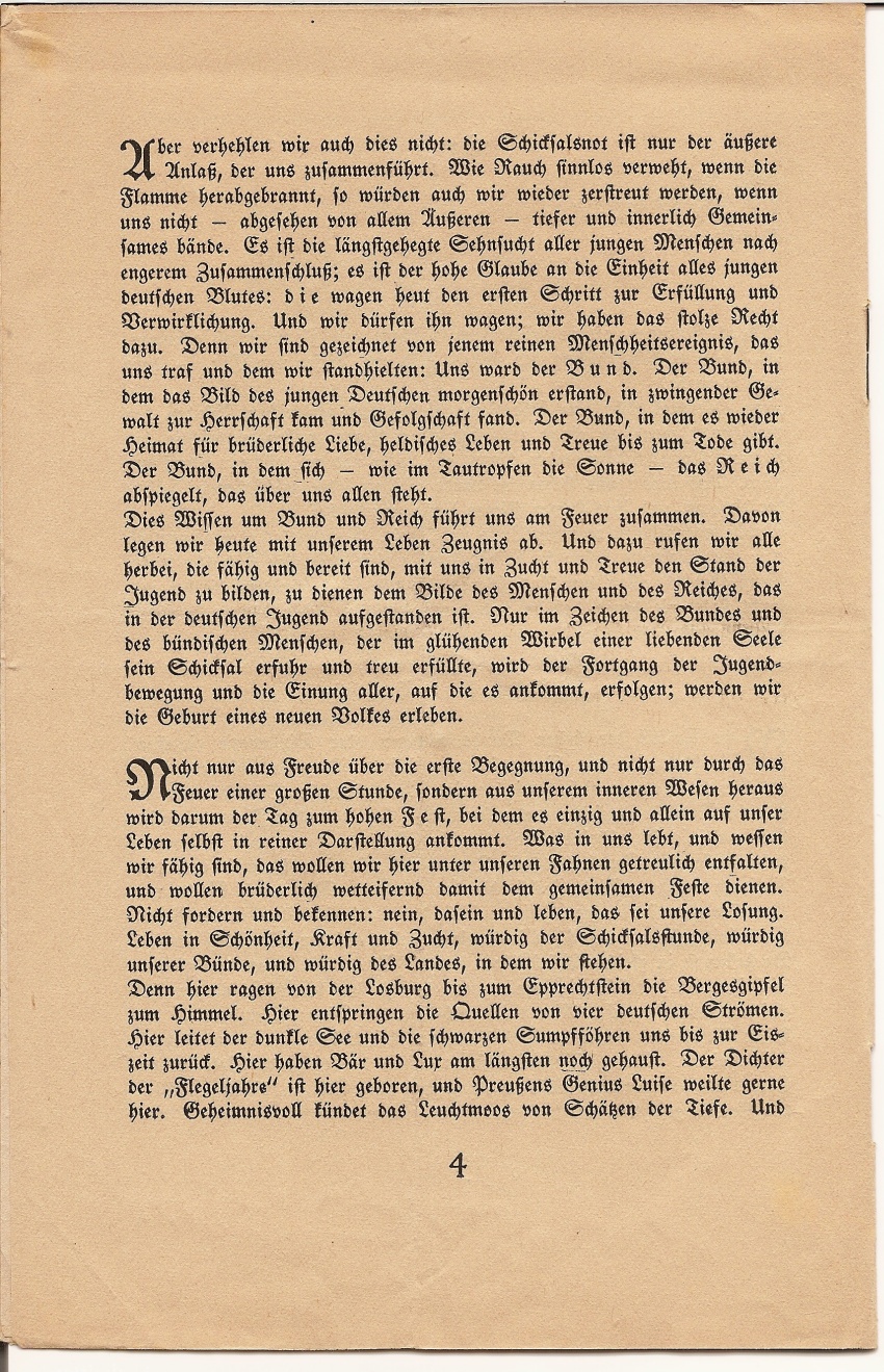 Einladung und Programm für das Grenzfeuer der vereinigten deutschen Jugendbünde im Fichtelgebirge am 3. u. 4. Erntings [August]1923