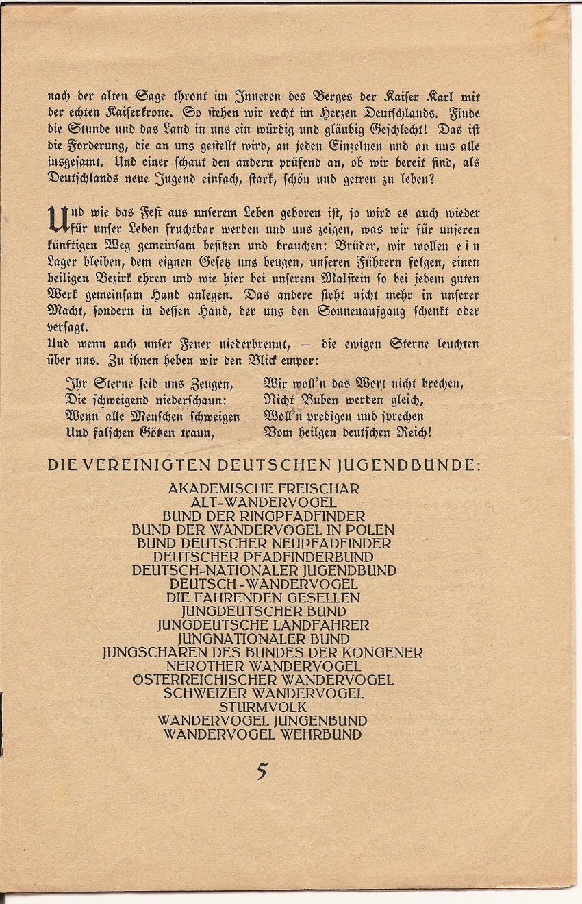 Einladung und Programm für das Grenzfeuer der vereinigten deutschen Jugendbünde im Fichtelgebirge am 3. u. 4. Erntings [August]1923