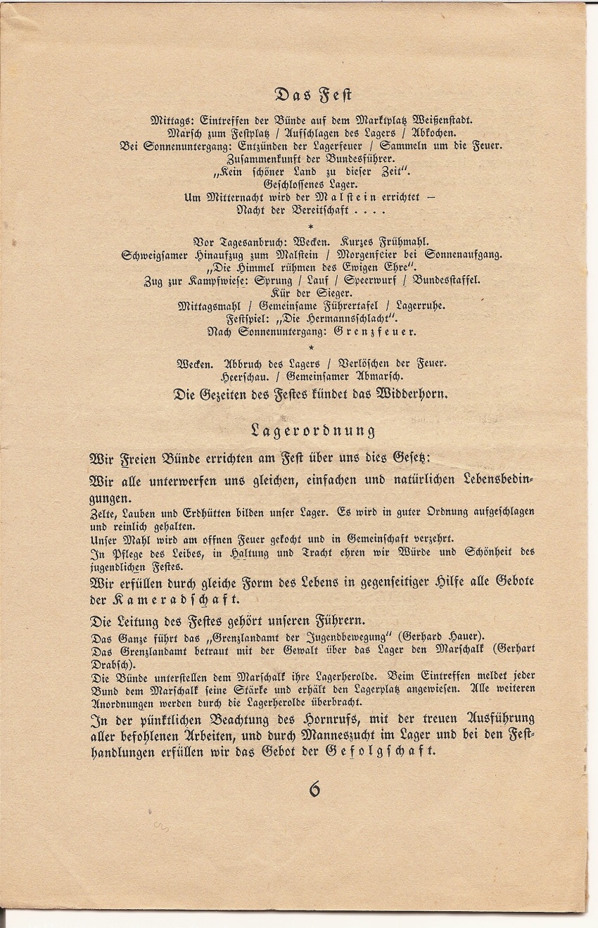 Einladung und Programm für das Grenzfeuer der vereinigten deutschen Jugendbünde im Fichtelgebirge am 3. u. 4. Erntings [August]1923
