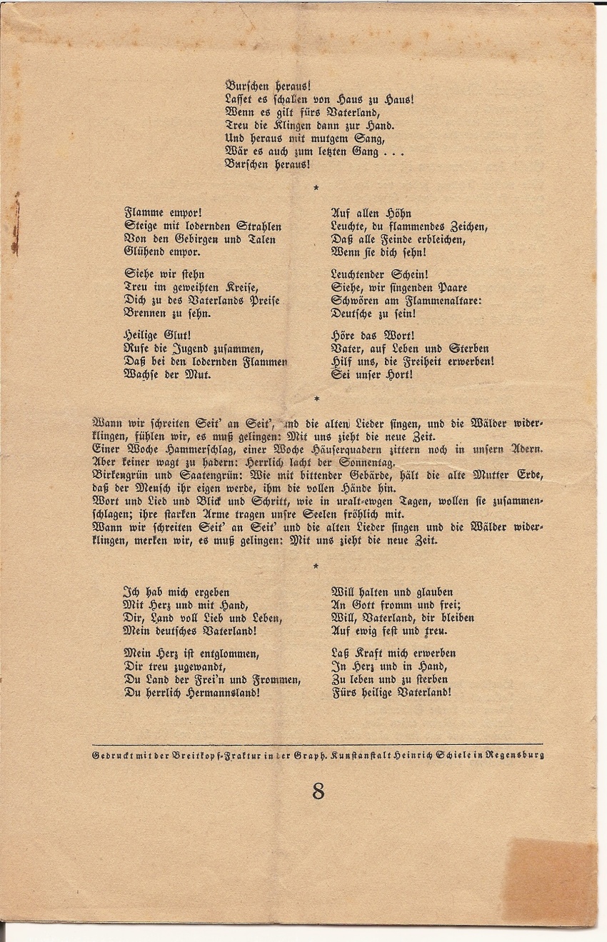 Einladung und Programm für das Grenzfeuer der vereinigten deutschen Jugendbünde im Fichtelgebirge am 3. u. 4. Erntings [August]1923