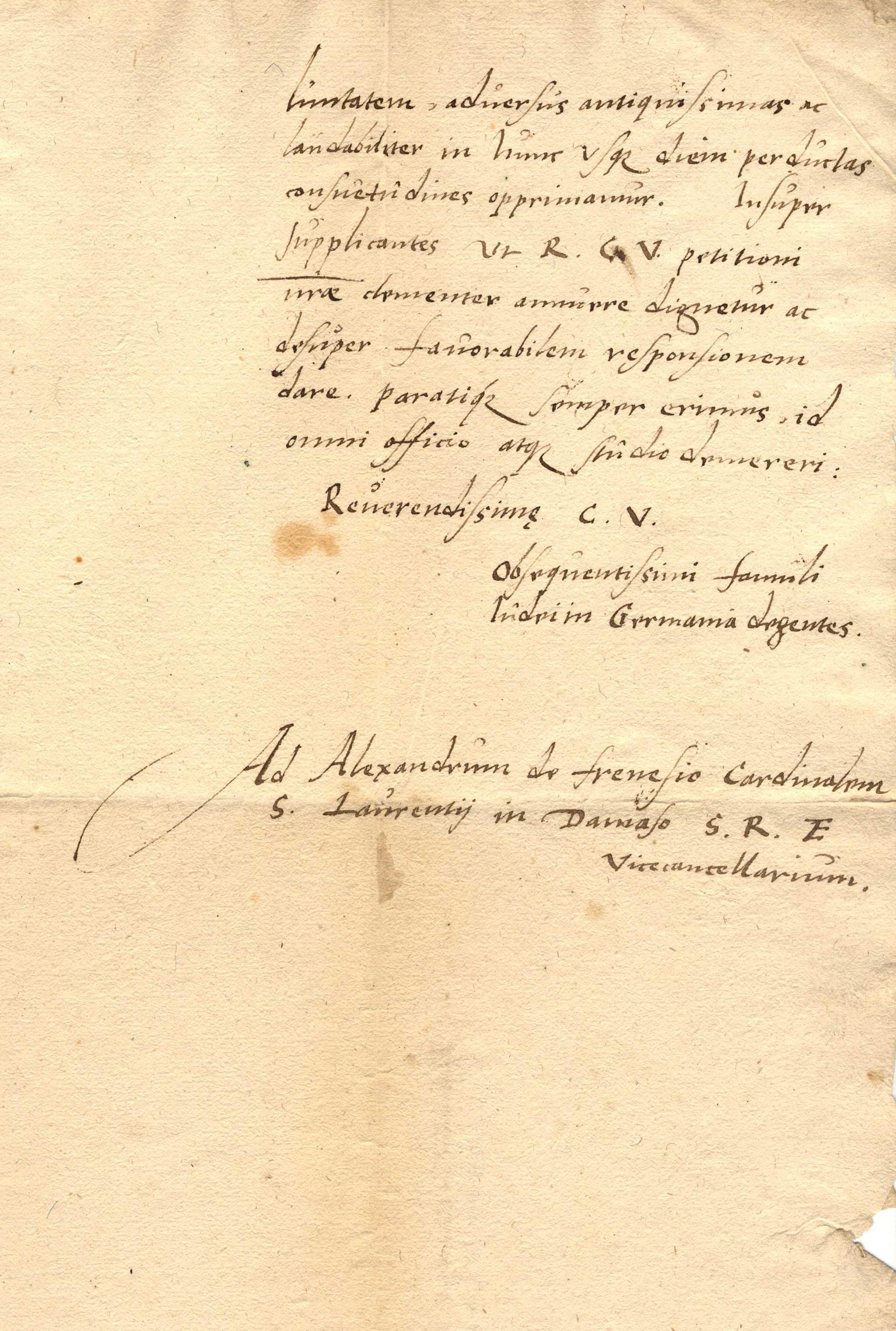 Bittgesuch der Juden im Reich an Kardinal Farnese, den Gesandten des Papst zum Reichstag zu Worms 1545 [Übersetzung]