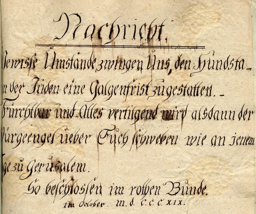 Flugblätter zu HepHep-Unruhen an der Universität Marburg aus dem Jahr 1819