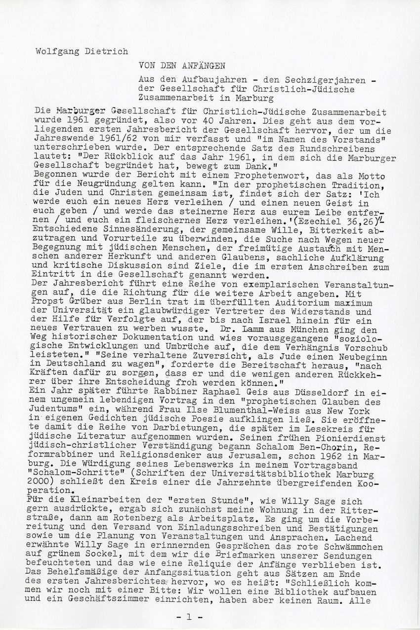Geschichte der Gesellschaft für Christlich-Jüdische Zusammenarbeit in Marburg