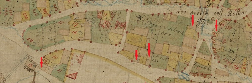 Katasterkarte der Ortslage Roth (mit 2 Ausschnitten), 1766/69