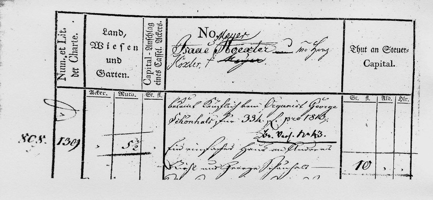 Besitzeintrag im Kataster für Isaak Höchster und seinen Nachkommen Herz Höxter, 1813