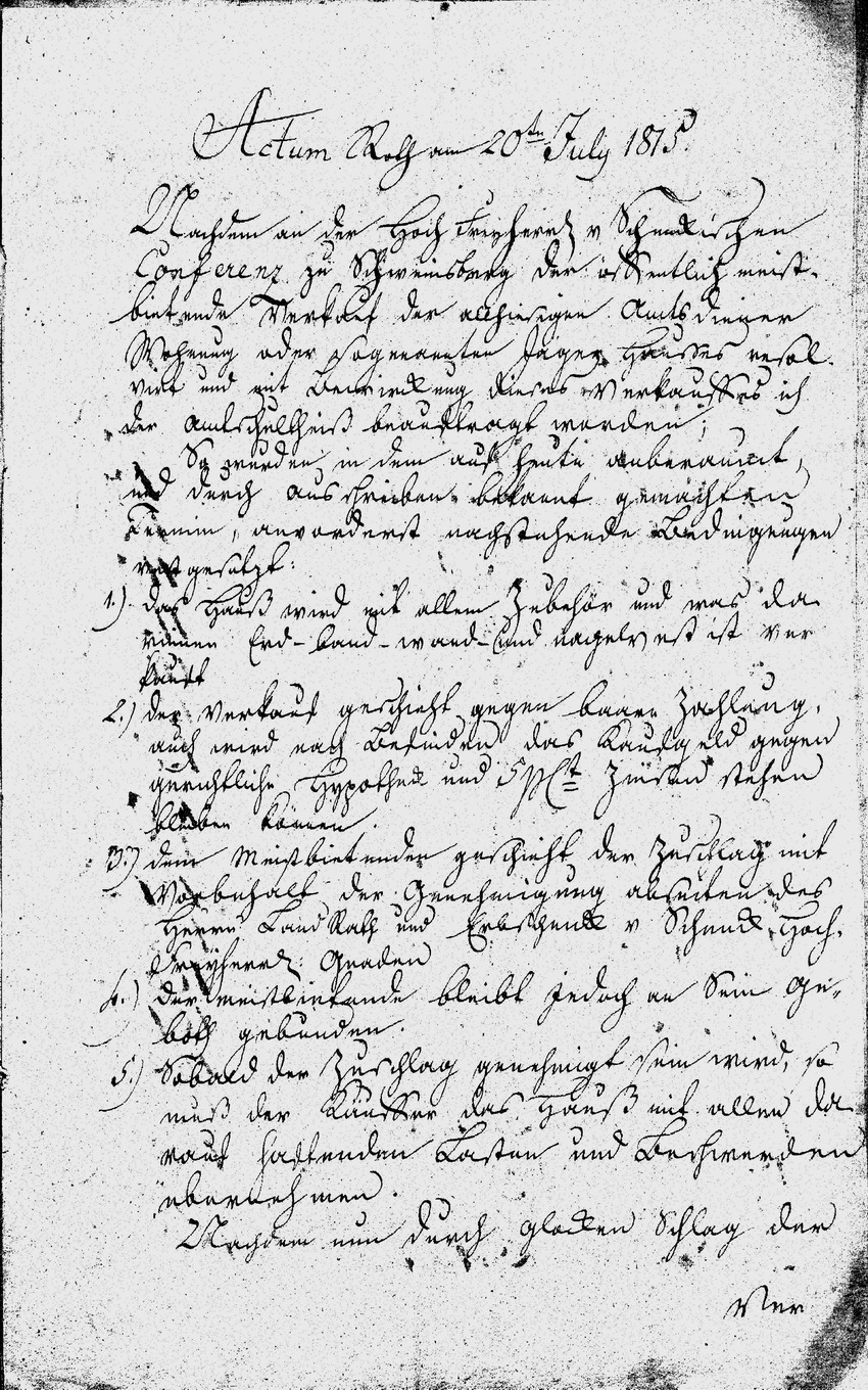 Ersteigerung des Wohnhauses des Amtsdieners von Roth (sog. Jägerhaus) durch Seligmann Bergenstein, 20. Juli 1815