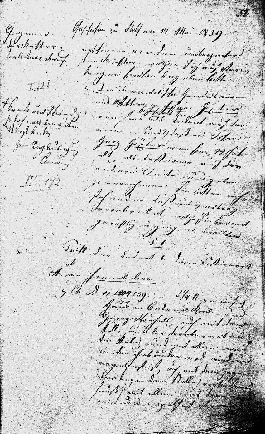 Isaac Höchster überträgt seinen Hof und seine Ländereien seinem jüngeren Sohn Herz, 21. Mai 1839