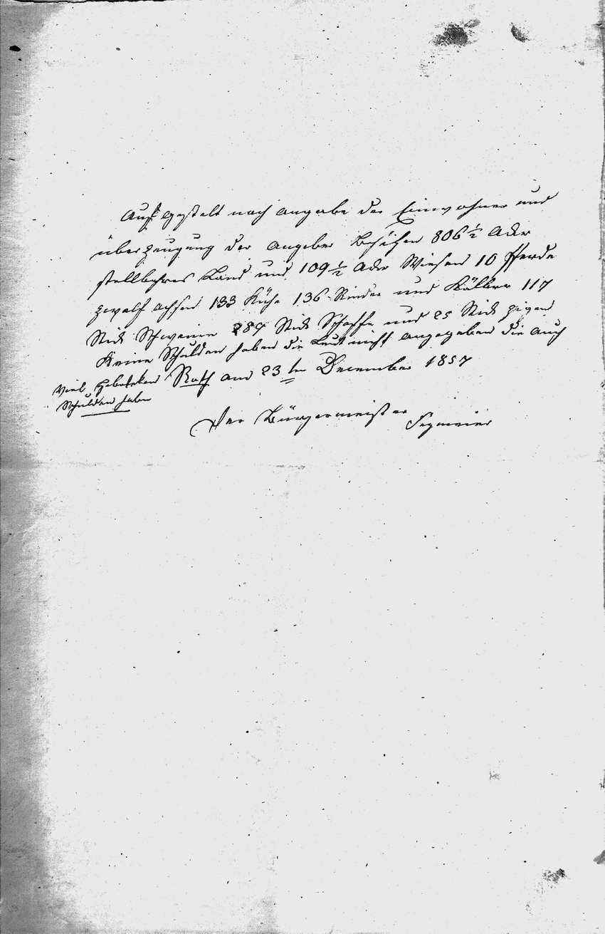 Verzeichnis aller grundbesitzenden Personen in der Gemeinde Roth mit Angaben über die Art des Grundbesitzes usw., 23. Dezember 1857