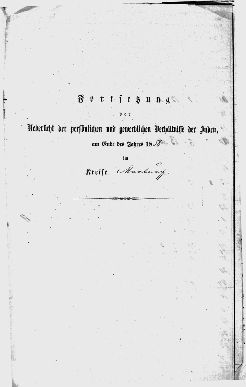 Gewerbestatistik (2): Übersichten über die persönlichen und gewerblichen Verhältnisse der Juden von Roth, 1853-1865 [hier: 1858]