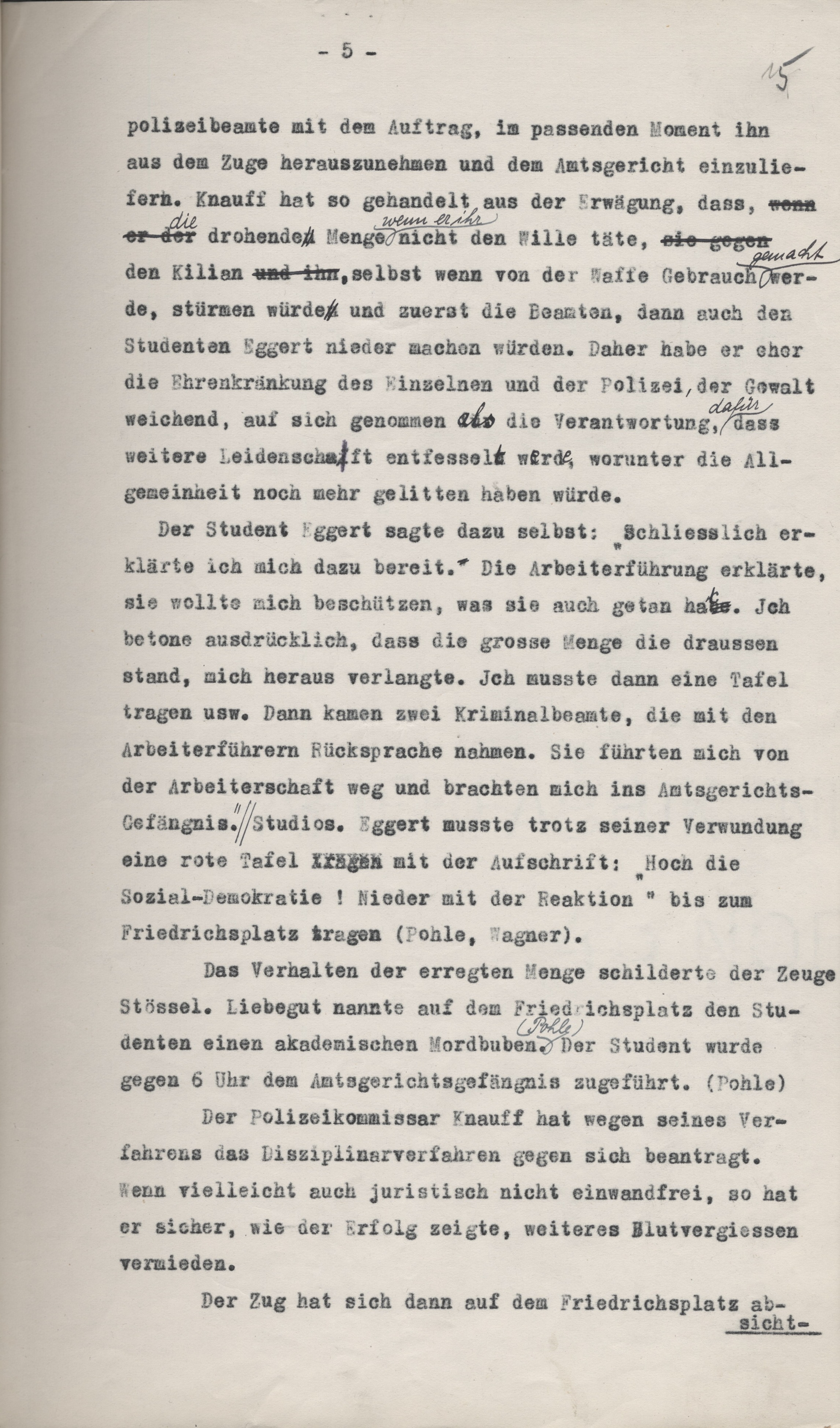Marburger Demonstration gegen den Rathenaumord vom 4. Juli 1922.  Bericht des Marburger Oberbürgermeisters Paul Troje vom 10. Juli 1922
