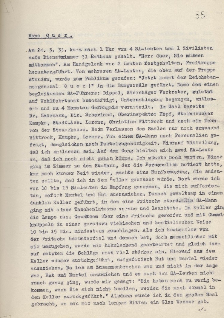 Beschreibung von Misshandlungen in Aufzeichnungen vom 29.03.1933 (Anlage zum Schreiben MdL Paul Röhle vom 10.04.1933)