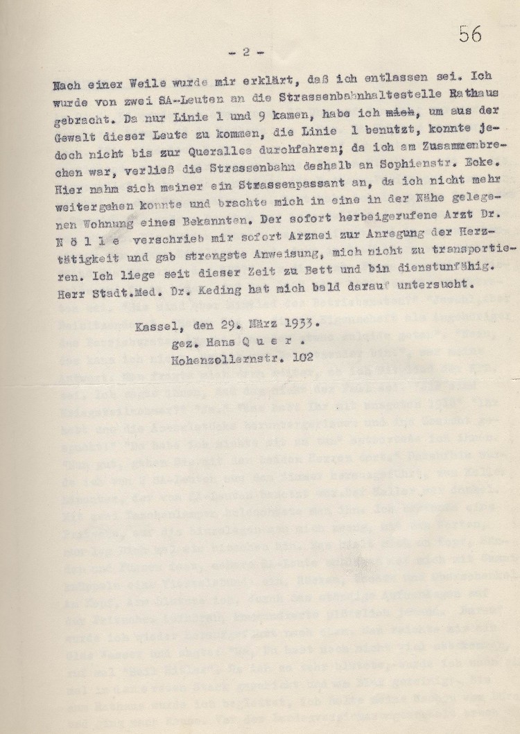 Beschreibung von Misshandlungen in Aufzeichnungen vom 29.03.1933 (Anlage zum Schreiben MdL Paul Röhle vom 10.04.1933)