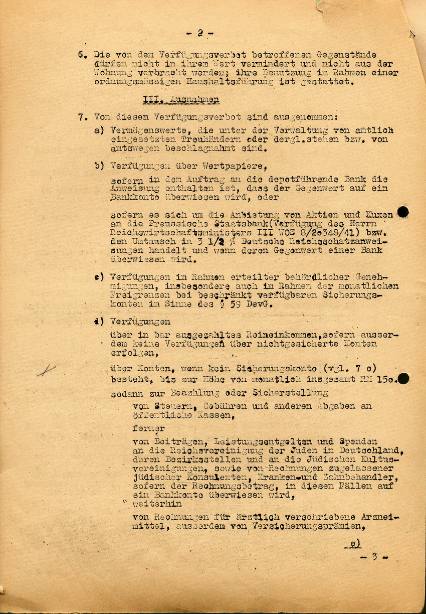 Rundschreiben der Staatspolizeistelle betreffend "Verfügungsbeschränkungen über das bewegliche jüdische Vermögen", 15. Dezember 1941.