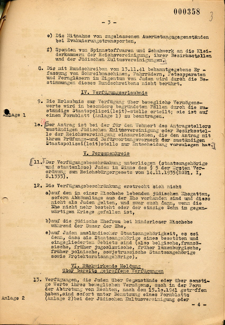 Rundschreiben der Staatspolizeistelle betreffend "Verfügungsbeschränkungen über das bewegliche jüdische Vermögen", 15. Dezember 1941.