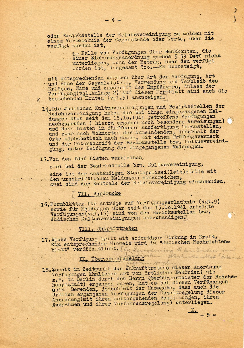 Rundschreiben der Staatspolizeistelle betreffend "Verfügungsbeschränkungen über das bewegliche jüdische Vermögen", 15. Dezember 1941.