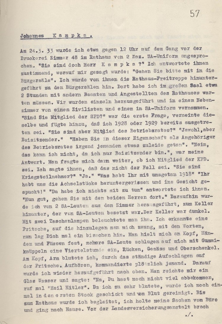 Beschreibung von Misshandlungen in Aufzeichnungen vom 29.03.1933 
Anlage zum Schreiben MdL Paul Röhle vom 10.04.1933)