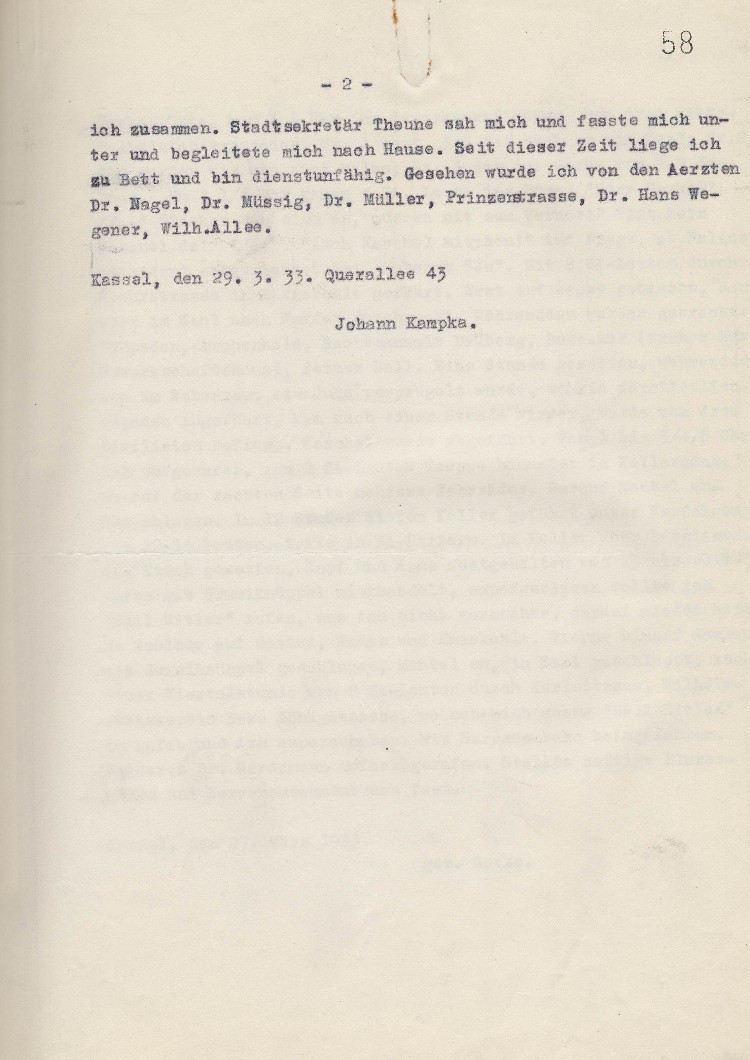 Beschreibung von Misshandlungen in Aufzeichnungen vom 29.03.1933 
Anlage zum Schreiben MdL Paul Röhle vom 10.04.1933)