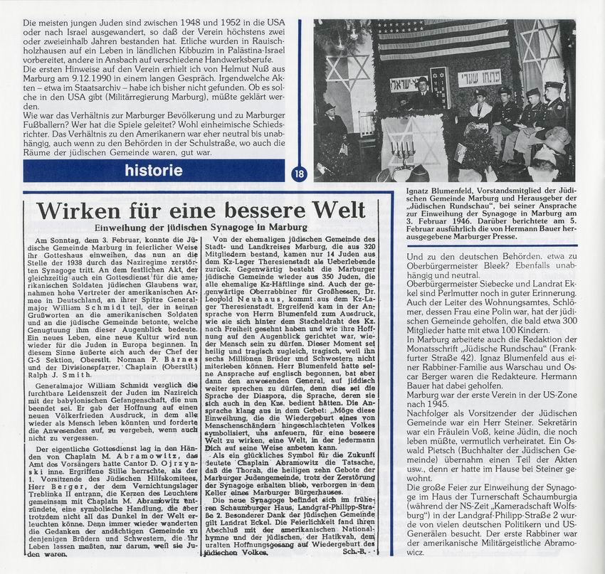 Artikel über den jüdischen Fussballverein "Makkabi Marburg" 1946 - 1948
