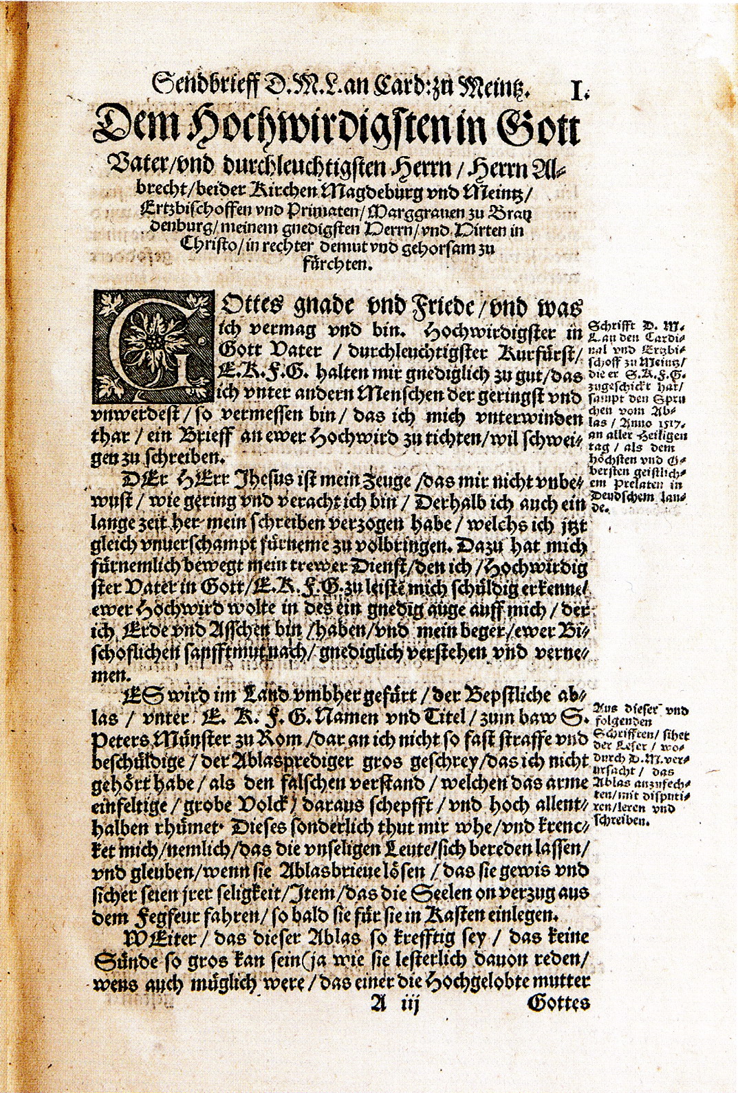 Martin Luther an den Erzbischof Kardinal Albrecht von Mainz (Sendbrief mit den 95 Thesen),  31. Oktober 1517