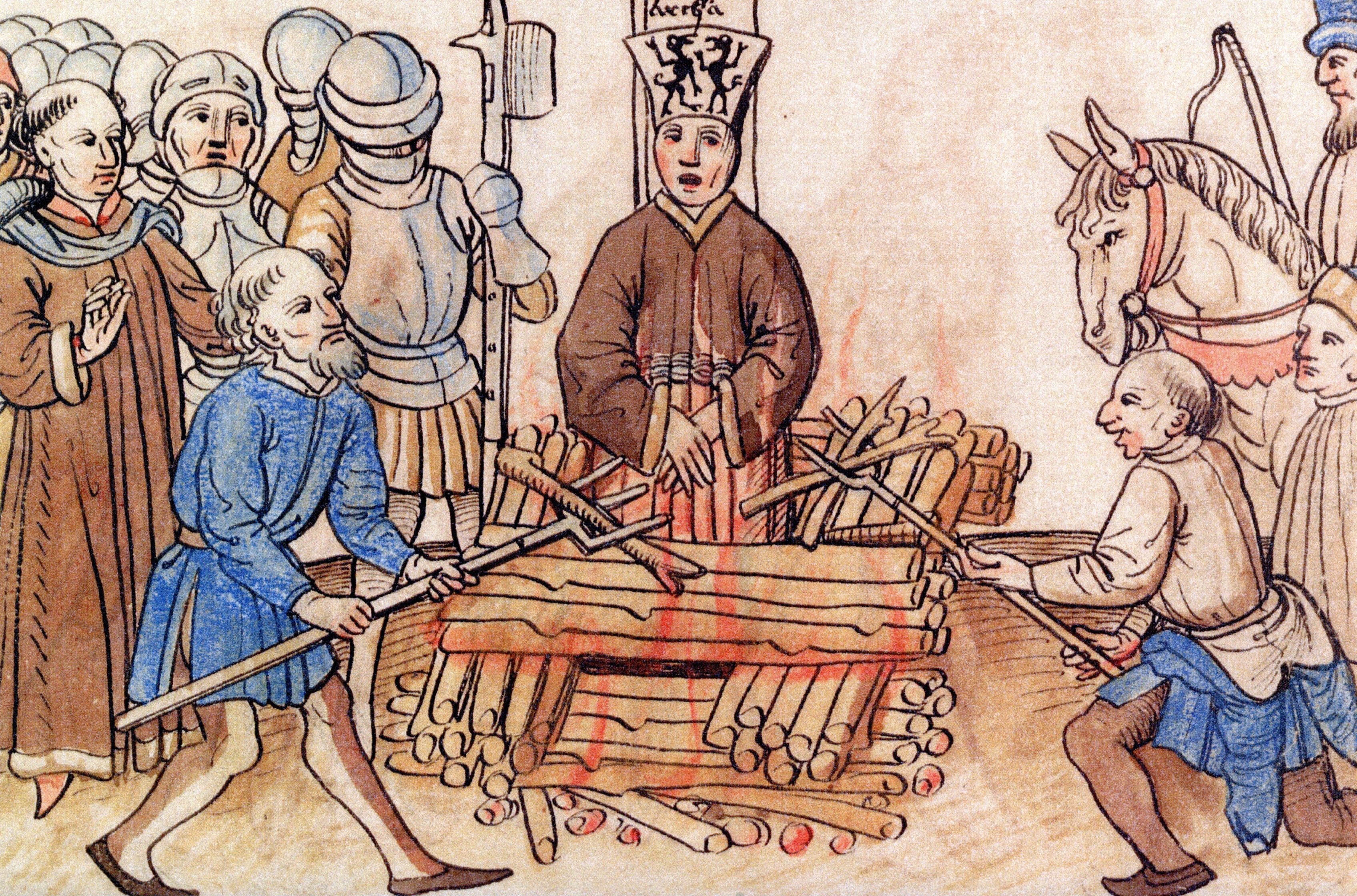 Johannes Hus in Konstanz 1415, aus Siegmund Meisterlins Chronik der Stadt Nürnberg, 1488