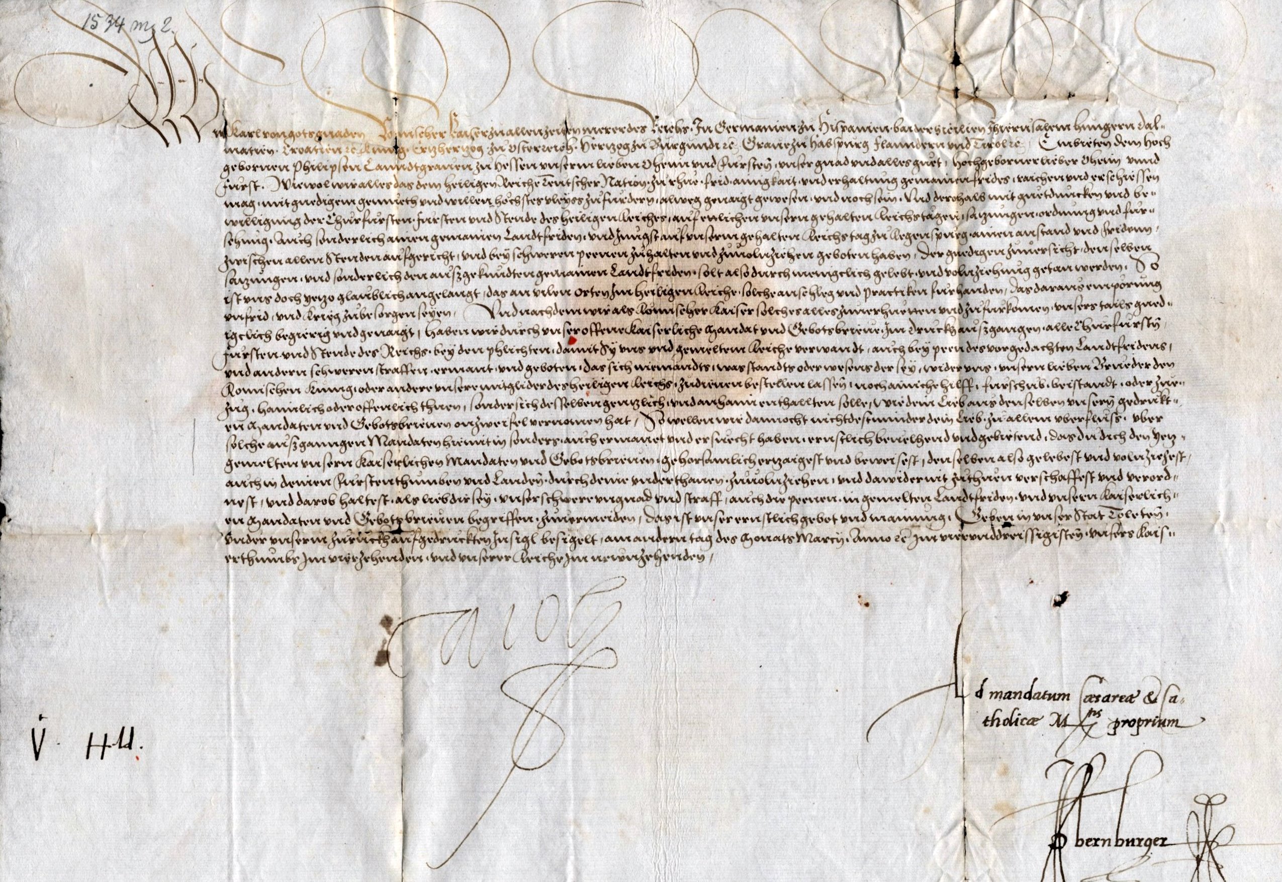 Warnung an den Landgrafen (durch den Kaiser) zur Wahrung des Landfriedens vom März 1534