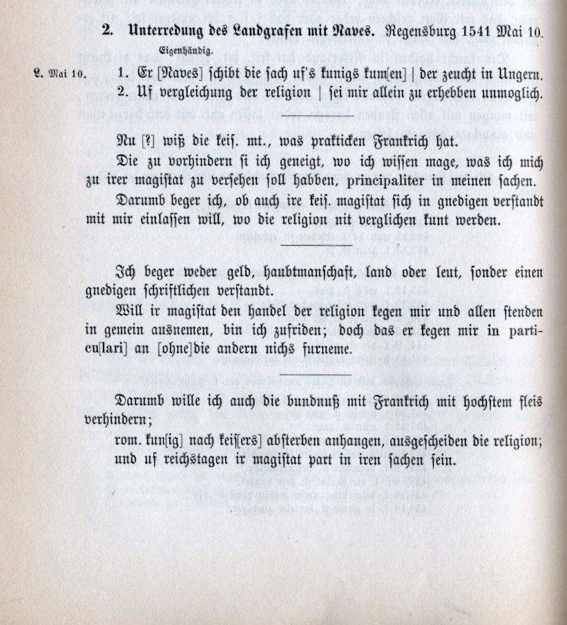 Unterredung des Landgrafen mit Naves, Regensburg, den 10. Mai 1541 [KOPIE mit Bildern/PDF-Dateien]