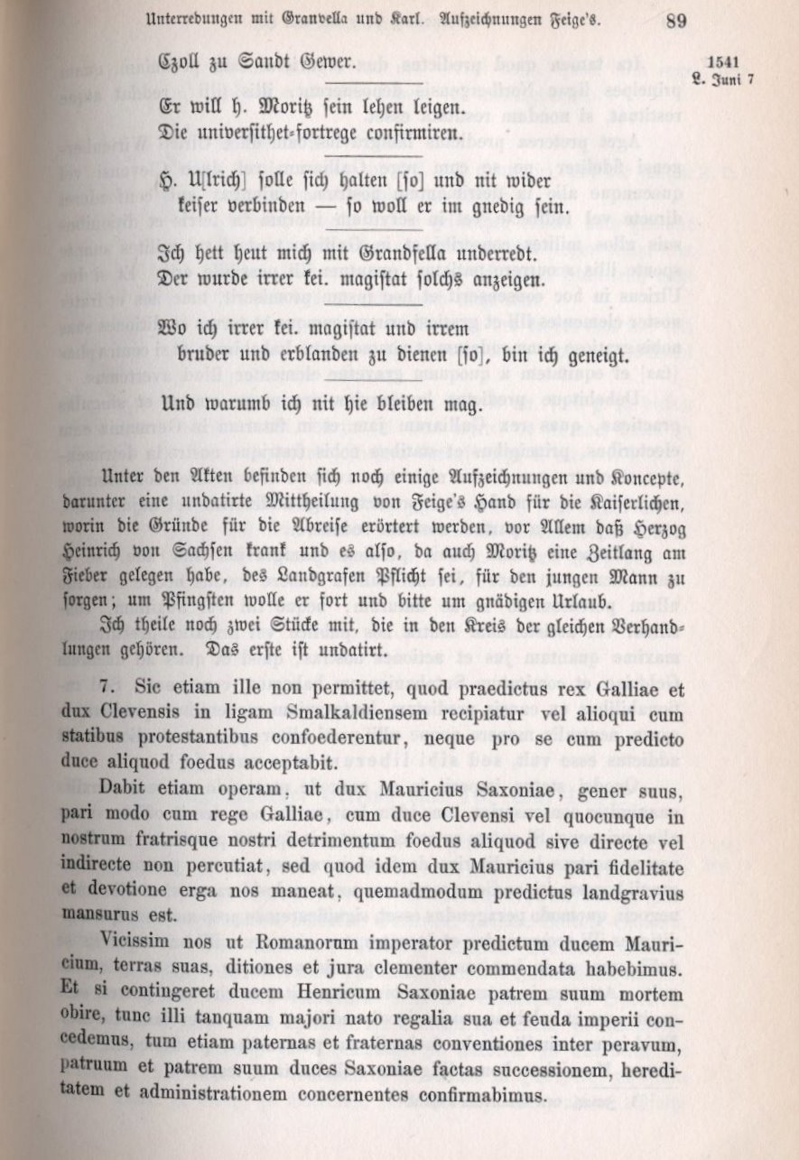Unterredung des Landgrafen mit dem Kaiser, Regensburg, den 7. Juni 1541 [KOPIE mit Bildern/PDF-Dateien]