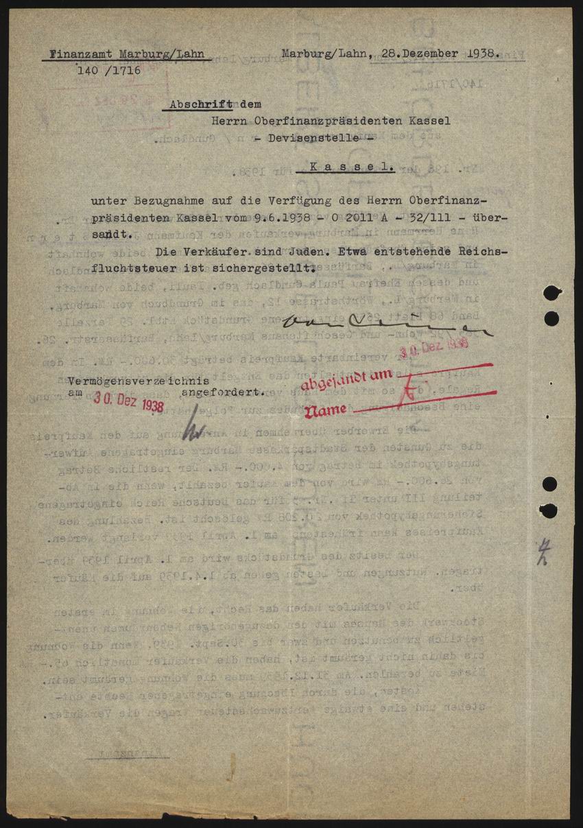 Auszug aus dem Kaufvertrag zwischen Julius Stern und Alfred G. für das Wohn- und Geschäftshaus Barfüßer Straße 26