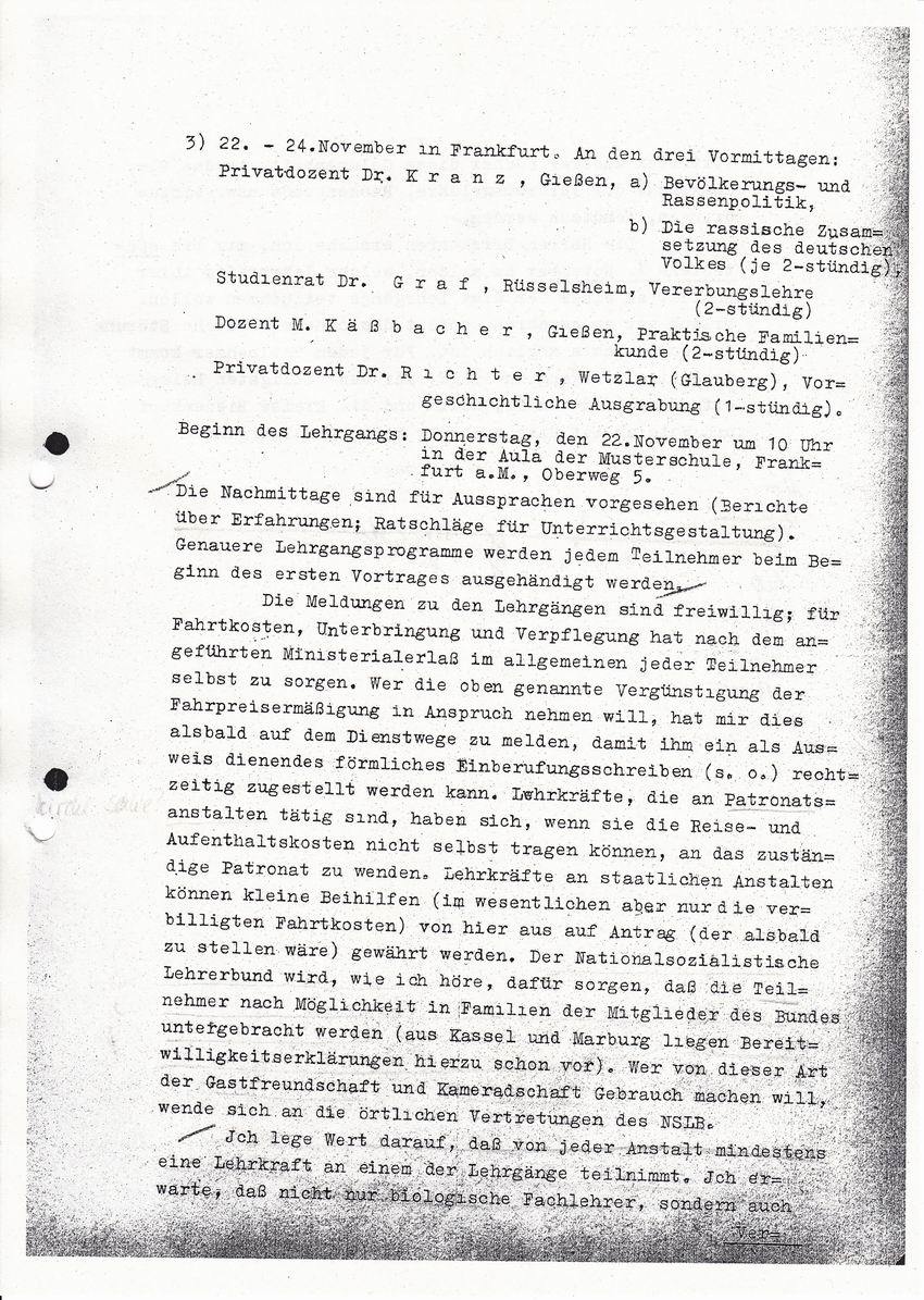 Schreiben der Abteilung für höheres Schulwesen an die Schulen im Amtsbereich betr. Umschulung der Lehrerschaft vom 23.10.1934